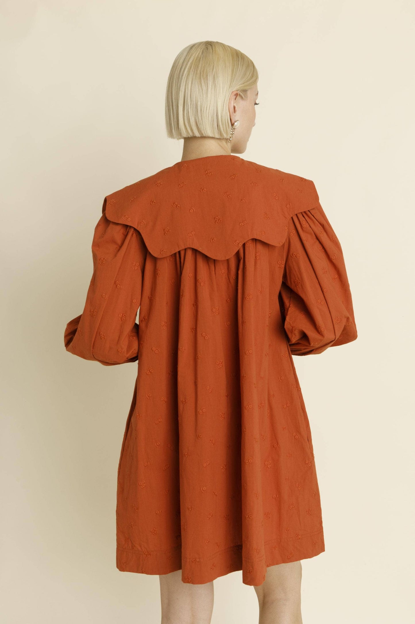 Terracotta Exaggerated Scalloped Collar Mini Dress