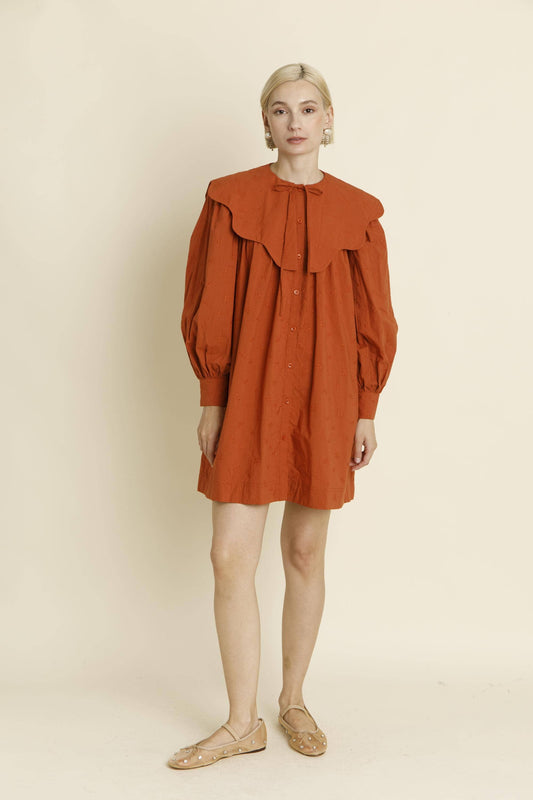 Terracotta Exaggerated Scalloped Collar Mini Dress