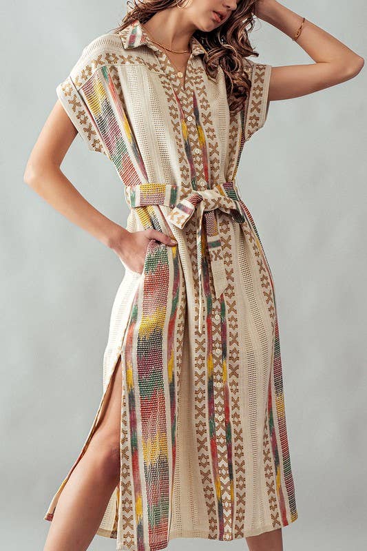 Embroidered Cross-Stitch Shirt Dress