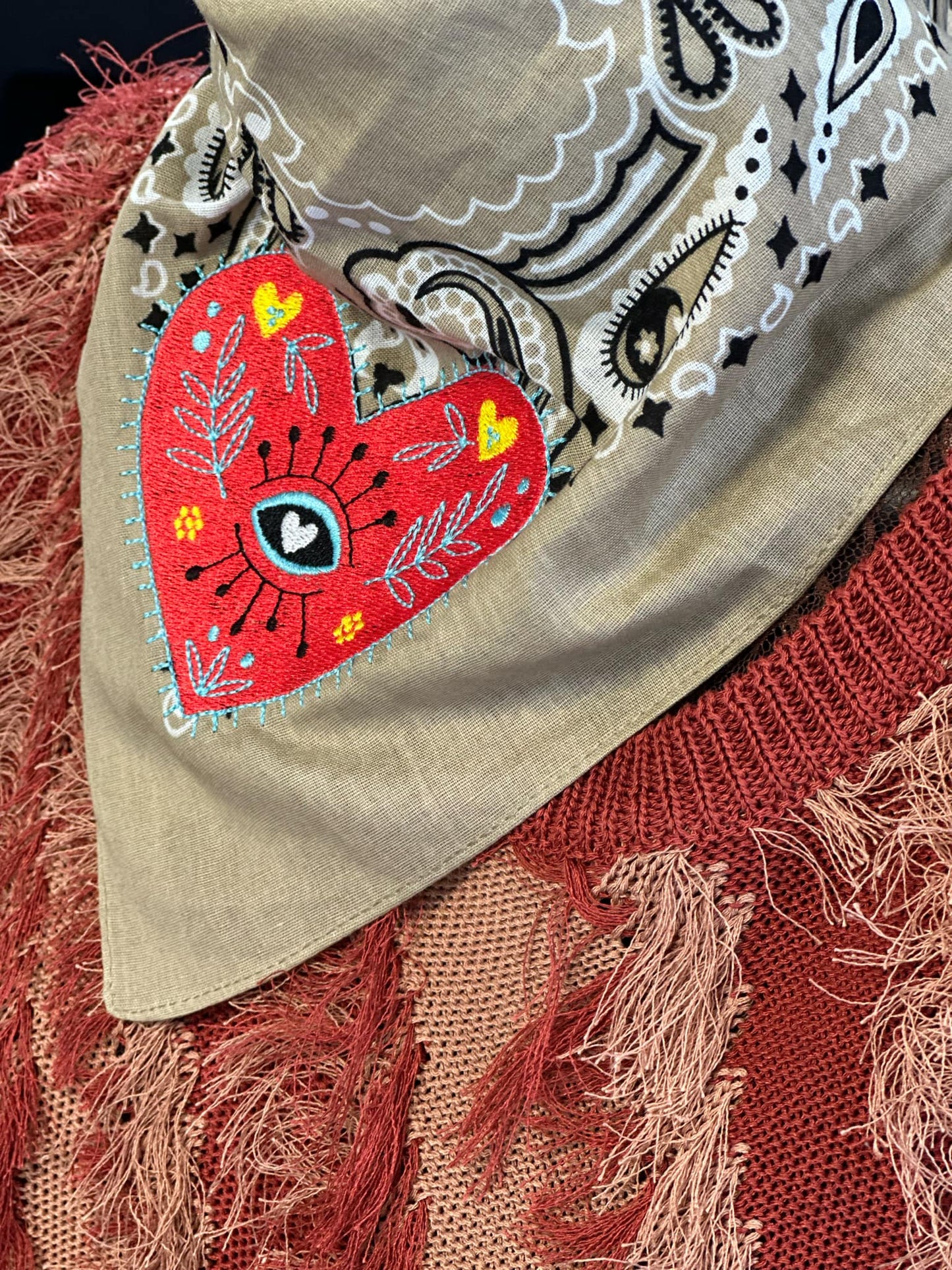 Embroidered Heart Bandana