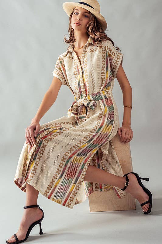 Embroidered Cross-Stitch Shirt Dress