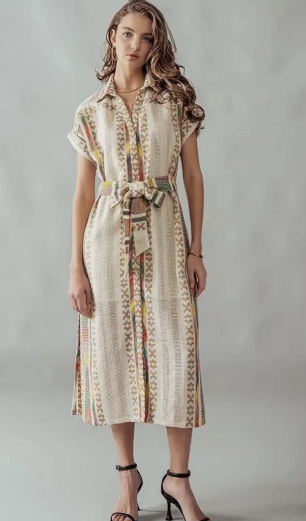 Embroidered Cross-Stitch Shirt Dress